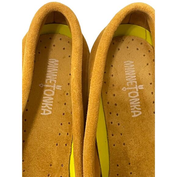 Minnetonka Suede Moc Boat Shoes - Kilty Plus, Saffron Gold, Size 11 - Picture 5 of 9